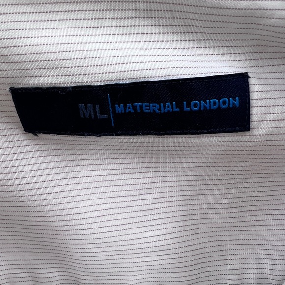 MATERIAL LONDON, 100% COTTON MENS LONG SLEEVES WHITE SHIRT WITH THIN STRIPES - Picture 10 of 13